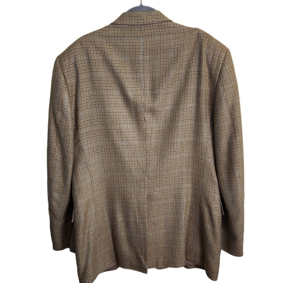 Andrew Fezza 100% Spun Silk Beige Blue Plaid Blazer Size 42R - Picture 2 of 7